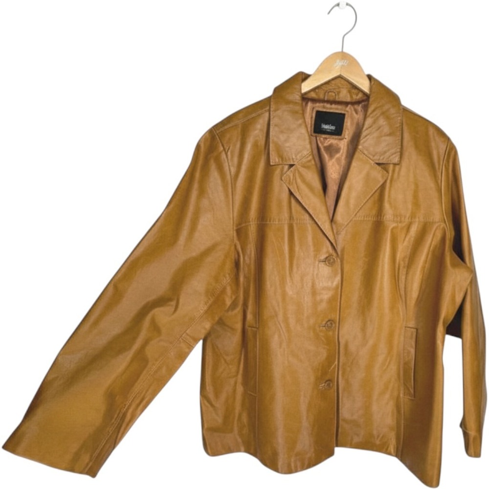 Mossimo Tan Leather Button Front Jacket Blazer Vintage Camel Brown Coat 90s Y2k